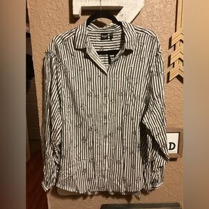 Cruel Denim Black White Striped Horseshoes Button Front Top Women’s Size XL NWT